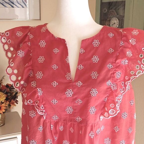 Loft Melon Eyelet Embroidery Summer Top Cottagecore Coastal Cowgirl - Picture 3 of 10